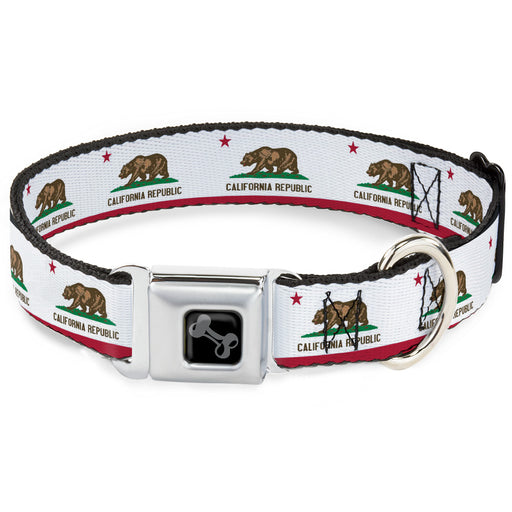 Dog Bone Black/Silver Seatbelt Buckle Collar - California Flag Continuous Seatbelt Buckle Collars Buckle-Down   