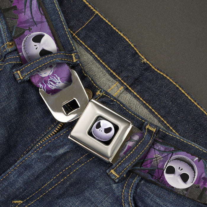 Jack Expression6 Full Color Seatbelt Belt - Jack Expressions/Ghosts in Cemetery Purples/Grays/White Webbing Seatbelt Belts Disney   