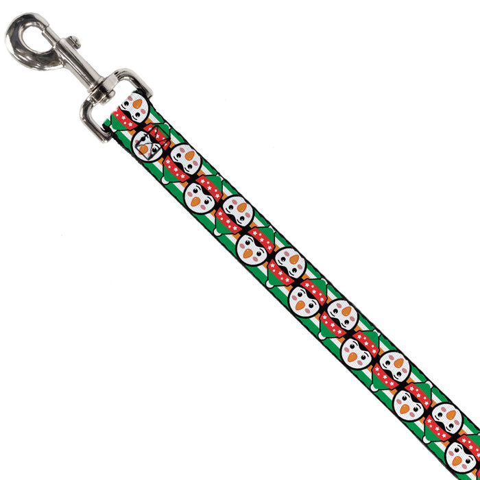 Dog Leash - Christmas Penguin Flip/Stripe Green/White/Orange/Black Dog Leashes Buckle-Down   