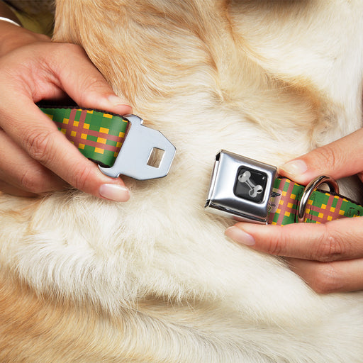 Dog Bone Seatbelt Buckle Collar - Plaid Gold/Green/Pink Seatbelt Buckle Collars Buckle-Down   