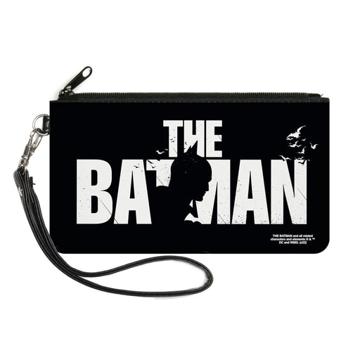 Canvas Zipper Wallet - SMALL - THE BATMAN Movie Batman Silhouette Title Black White Canvas Zipper Wallets DC Comics   