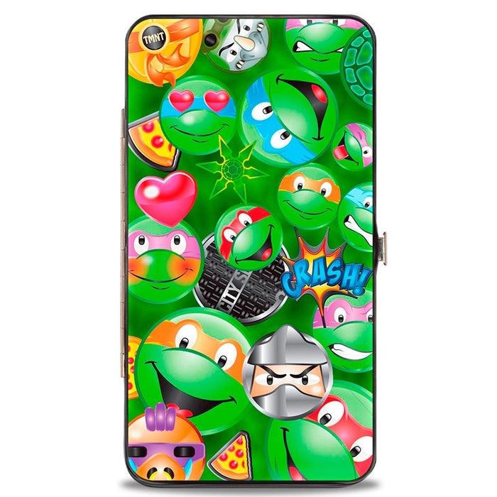 Hinged Wallet - Classic TMNT Turtle & Villain Expressions Pizza Turtle Shell Buttons Stacked Greens Hinged Wallets Nickelodeon   