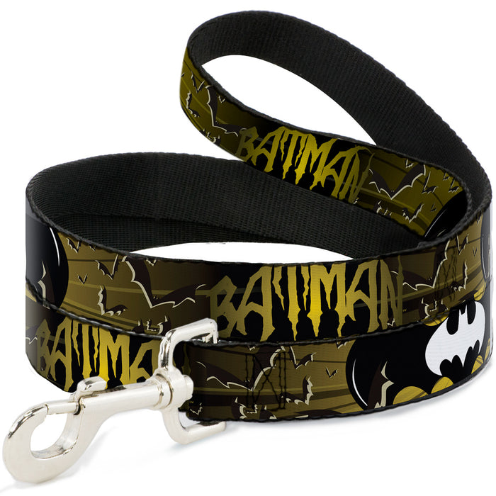 Dog Leash - BATMAN w/Bat Signals & Flying Bats Yellow/Black/White Dog Leashes DC Comics   