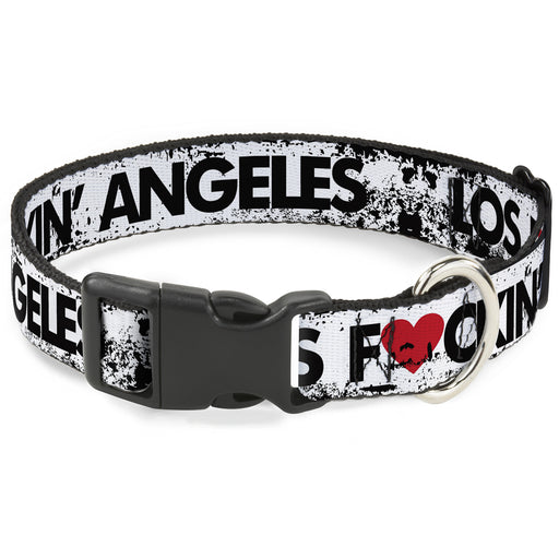 Buckle-Down Plastic Buckle Dog Collar - LOS F*CKIN' ANGELES Heart Weathered White/Black/Red Plastic Clip Collars Buckle-Down   