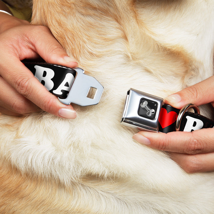 Dog Bone Seatbelt Buckle Collar - I "HEART" BACON Black/White/Red Seatbelt Buckle Collars Buckle-Down   