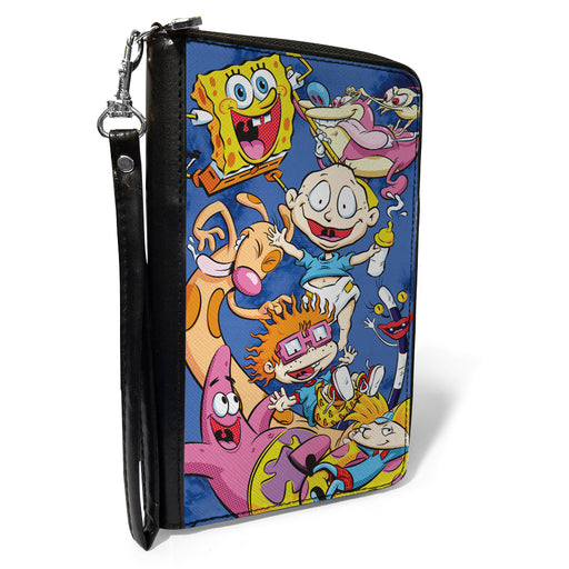 PU Zip Around Wallet Rectangle - Nick 90's 9-Character Mash Up Collage Blues Clutch Zip Around Wallets Nickelodeon   