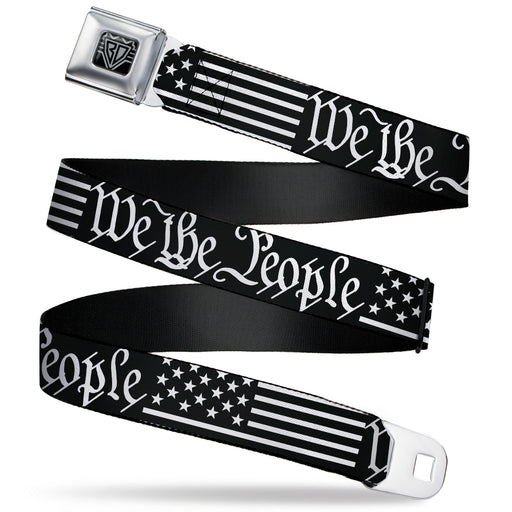 BD Wings Logo CLOSE-UP Black/Silver Seatbelt Belt - Americana Flag/WE THE PEOPLE Black/White Webbing Seatbelt Belts Buckle-Down   