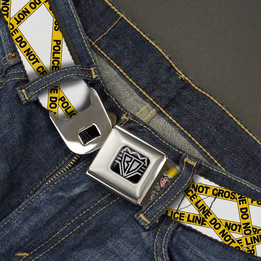 BD Wings Logo CLOSE-UP Full Color Black Silver Seatbelt Belt - Police Line White/Yellow Webbing Seatbelt Belts Buckle-Down   