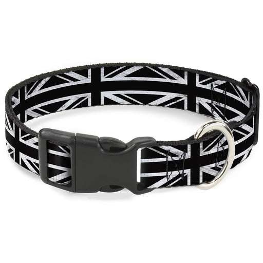 Plastic Clip Collar - Union Jack Distressed Black/White Plastic Clip Collars Buckle-Down   