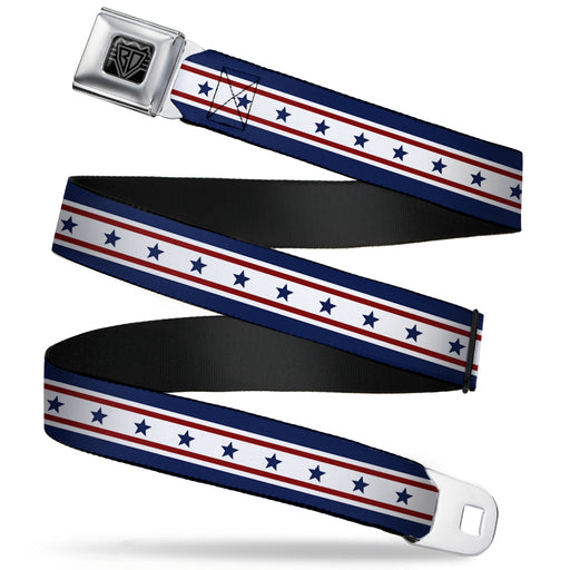 BD Wings Logo CLOSE-UP Full Color Black Silver Seatbelt Belt - Americana Stars & Stripes 6 Blue/White/Red Webbing Seatbelt Belts Buckle-Down   