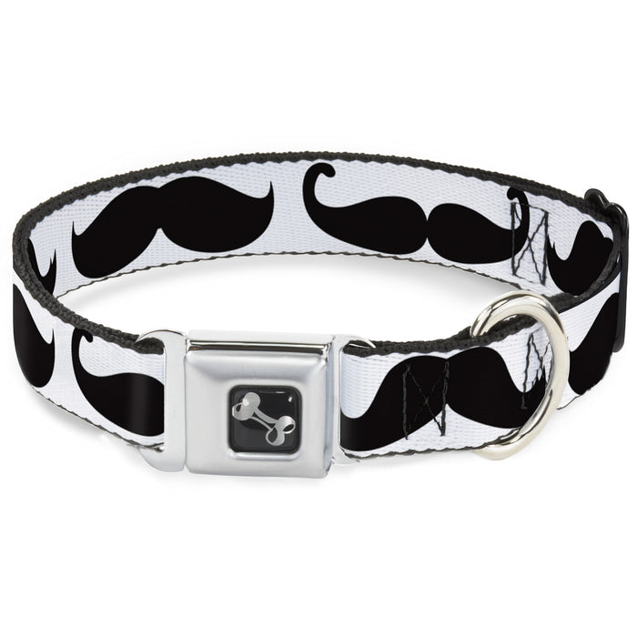 Dog Bone Seatbelt Buckle Collar - Multi Mustaches Sketch White/Black Seatbelt Buckle Collars Buckle-Down   