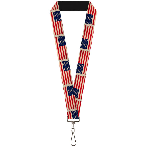 Lanyard - 1.0" - American Flag Weathered Color Repeat Lanyards Buckle-Down   