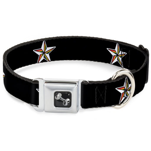 Dog Bone Seatbelt Buckle Collar - Nautical Star Black/White/Rainbow Seatbelt Buckle Collars Buckle-Down   