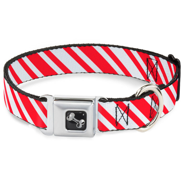 Dog Bone Seatbelt Buckle Collar - Candy Cane3 Stripe White/3-Red Seatbelt Buckle Collars Buckle-Down   