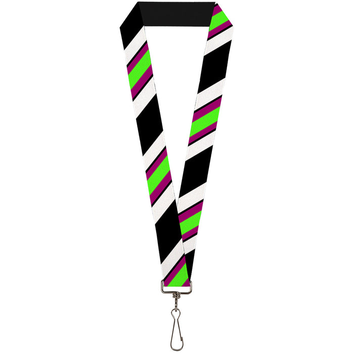 Lanyard - 1.0" - Diagonal Stripes Black White Pink Green Lanyards Buckle-Down   