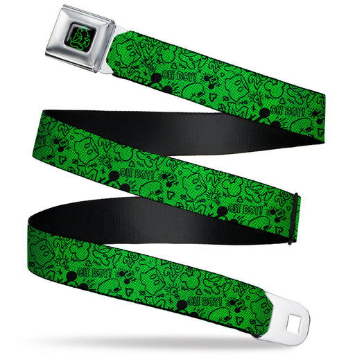 Mickey Mouse Hands Out Pose Outline Black/Green Seatbelt Belt - Mickey Mouse Icon Doodles Collage Green/Black Webbing Seatbelt Belts Disney   