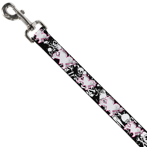 Dog Leash - Heart & Cross Bones w/Skulls & Splatter Black/White Dog Leashes Buckle-Down   