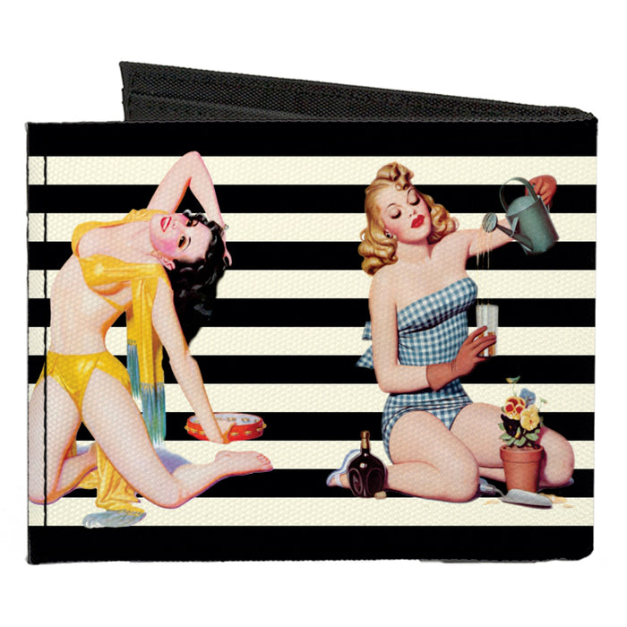 Canvas Bi-Fold Wallet - Pin Up Girl Poses Stripe Black White Canvas Bi-Fold Wallets Buckle-Down   