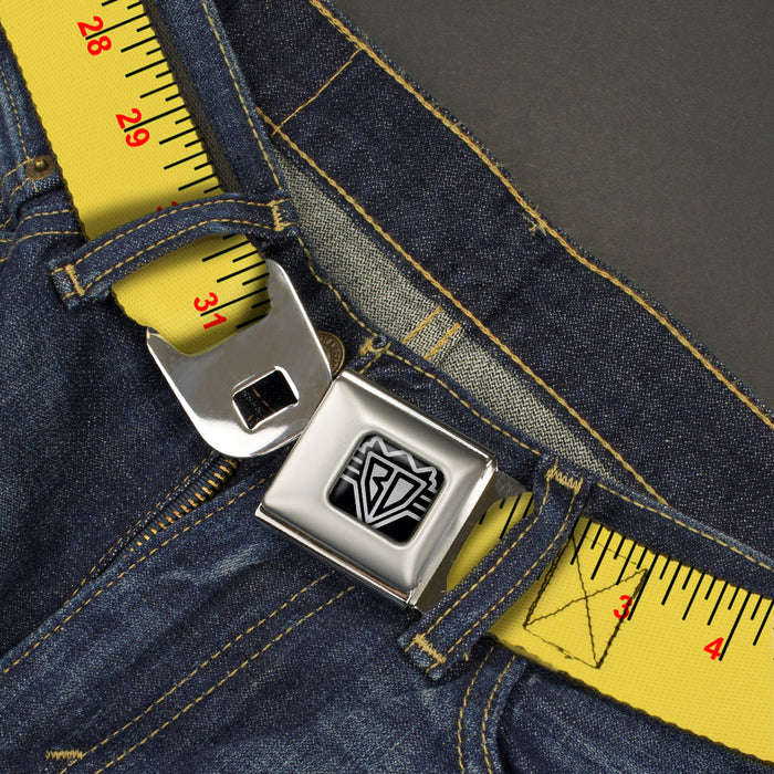 BD Wings Logo CLOSE-UP Full Color Black Silver Seatbelt Belt - Measuring Tape Inches + Centimeters Webbing Seatbelt Belts Buckle-Down   