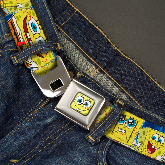 Sponge Bob Face CLOSE-UP Full Color Seatbelt Belt - SpongeBob Expressions Stripe Blue Webbing Seatbelt Belts Nickelodeon   