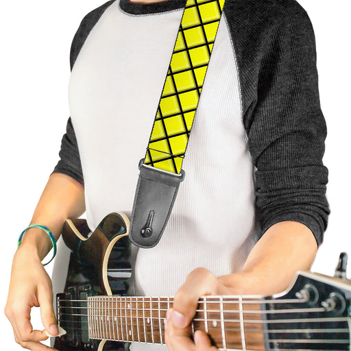 Guitar Strap - Wire Grid Yellow Black Gray Guitar Straps Buckle-Down   