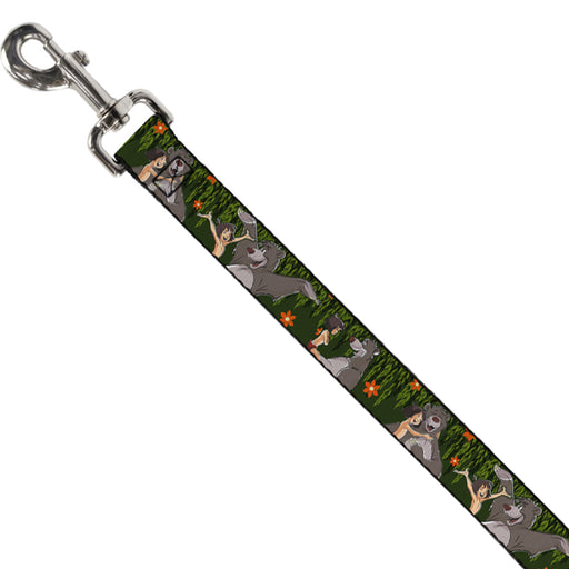 Dog Leash - Mowgli & Baloo 3-Poses Leaves/Flowers Greens/Orange Dog Leashes Disney   