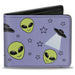 Bi-Fold Wallet - Alien Head Stars UFO's Scattered Lavender Black Green Bi-Fold Wallets Buckle-Down   