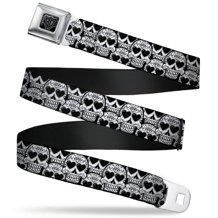 BD Wings Logo CLOSE-UP Full Color Black Silver Seatbelt Belt - Diamond Sugar Skull Stacked Black/Silver Fade/White Webbing Seatbelt Belts Buckle-Down   