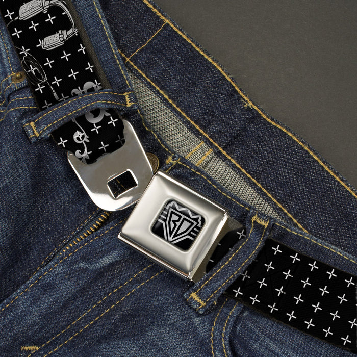 BD Wings Logo CLOSE-UP Full Color Black Silver Seatbelt Belt - DJ Skulls Black/Gray Webbing Seatbelt Belts Buckle-Down   
