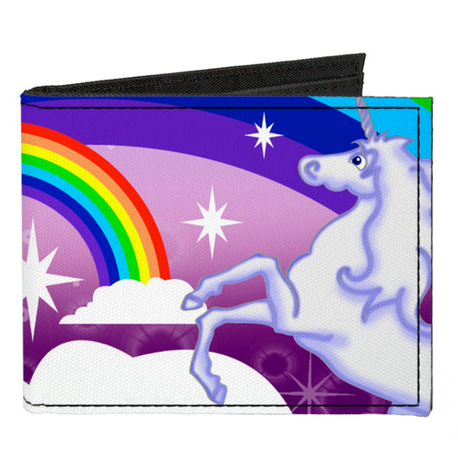 Canvas Bi-Fold Wallet - Unicorns in Rainbows w Sparkles Purple Canvas Bi-Fold Wallets Buckle-Down   