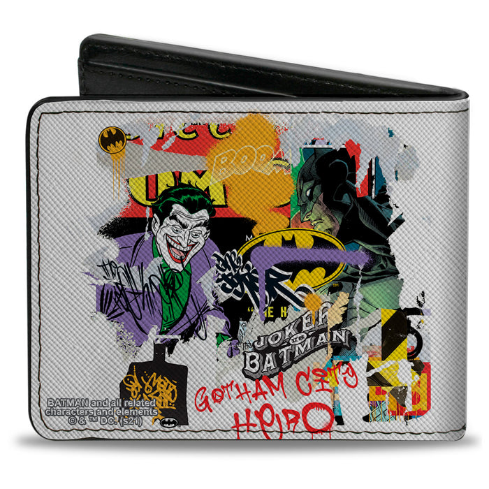 Bi-Fold Wallet - Batman Vs Joker Graffiti Collage White Grays Multi Color Bi-Fold Wallets DC Comics   