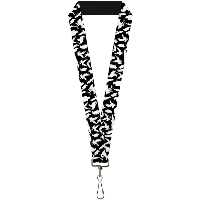 Lanyard - 1.0" - Eagle Silhouettes Scattered Black White Lanyards Buckle-Down   