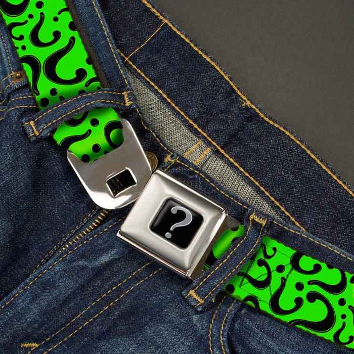 Riddler "?" Black Silver Seatbelt Belt - Question Mark Scattered Lime Green/Black Webbing Seatbelt Belts DC Comics   