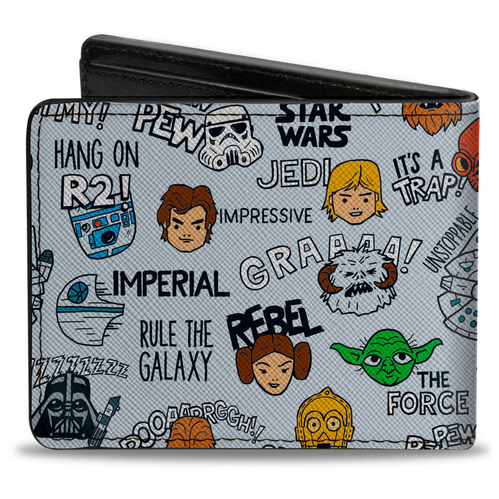 Bi-Fold Wallet - Star Wars Characters and Quotes Cartoon Collage Gray Bi-Fold Wallets Star Wars   