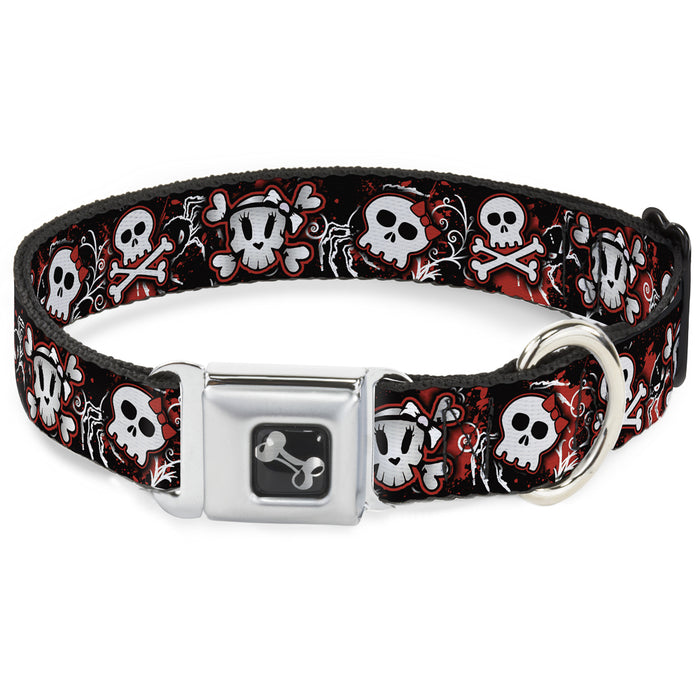 Dog Bone Seatbelt Buckle Collar - Girlie Skull Black/Red Seatbelt Buckle Collars Buckle-Down   