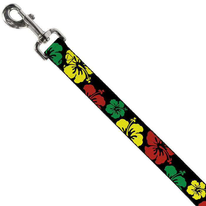 Dog Leash - Hibiscus CLOSE-UP Black/Green/Yellow/Red Dog Leashes Buckle-Down   