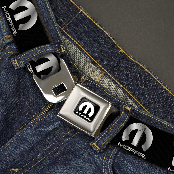 MOPAR Logo Full Color Black/White Seatbelt Belt - MOPAR Logo Repeat Black/Silver Gradient Webbing Seatbelt Belts Mopar   