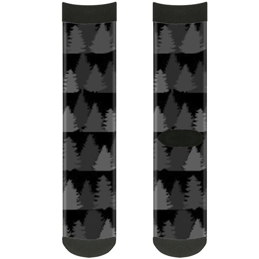 Sock Pair - Polyester - Pine Tree Silhouettes Black Grays - CREW Socks Buckle-Down   