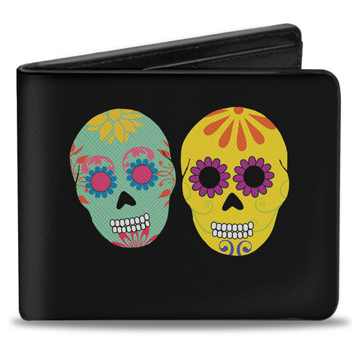 Bi-Fold Wallet - Painted Sugar Skulls Black Multi Color Bi-Fold Wallets Buckle-Down   