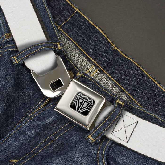 BD Wings Logo CLOSE-UP Full Color Black Silver Seatbelt Belt - White Webbing Seatbelt Belts Buckle-Down   