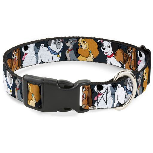Plastic Clip Collar - Disney Dogs 6-Dog Group Collage/Paws Gray/Black Plastic Clip Collars Disney   