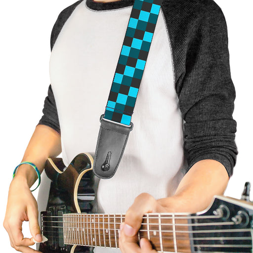 Guitar Strap - Checker Trio Baby Blue Black Turquoise Guitar Straps Buckle-Down   