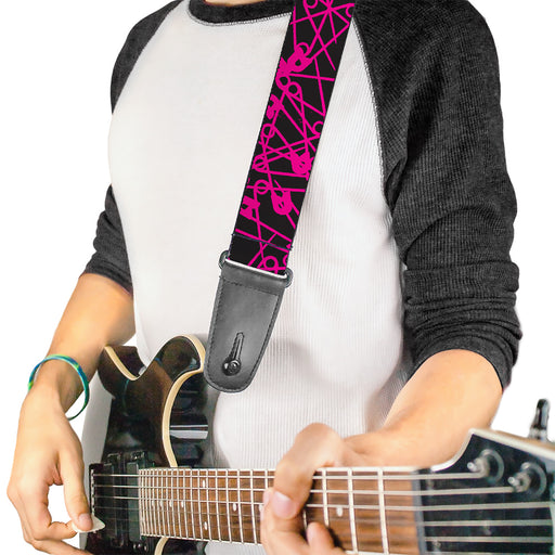 Guitar Strap - Safety Pins Black Fuchsia Guitar Straps Buckle-Down   