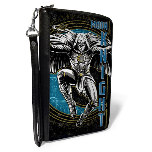 MOON KNIGHT PU Zip Around Wallet Rectangle - MOON KNIGHT Jumping Action Pose Black Blues Clutch Zip Around Wallets Marvel Comics   