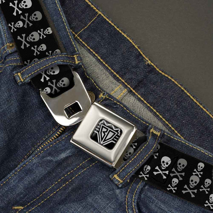 BD Wings Logo CLOSE-UP Full Color Black Silver Seatbelt Belt - Multi Skull Black/Gray Webbing Seatbelt Belts Buckle-Down   