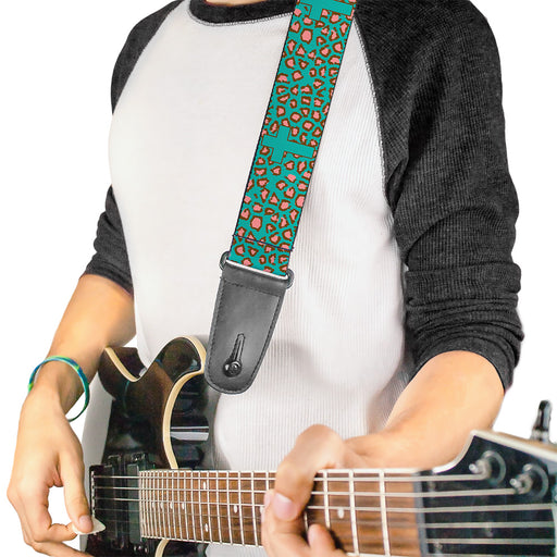 Guitar Strap - Cross Repeat Leopard Turquoise Pink Guitar Straps Buckle-Down   