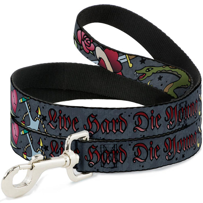Dog Leash - Live Hard Die Young Gray Dog Leashes Buckle-Down   