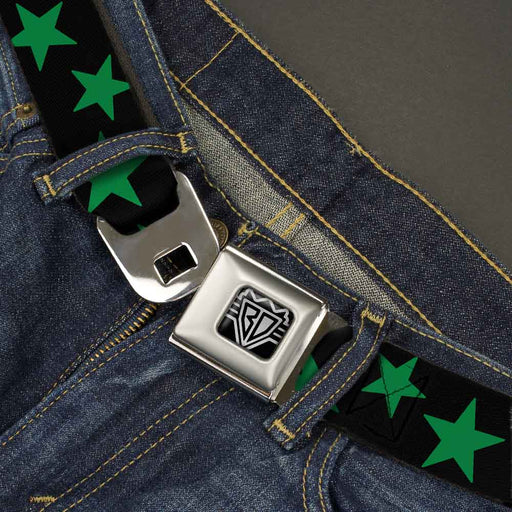 BD Wings Logo CLOSE-UP Full Color Black Silver Seatbelt Belt - Stars Scattered Black/Green Webbing Seatbelt Belts Buckle-Down   