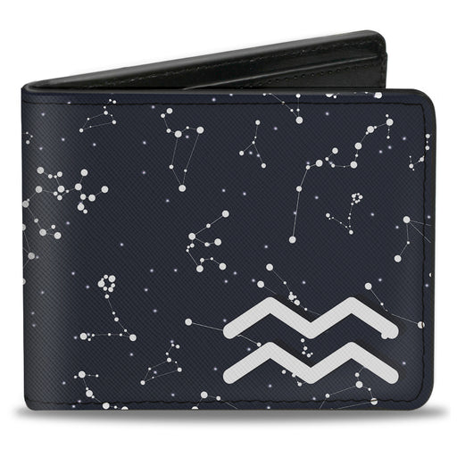 Bi-Fold Wallet - Zodiac Aquarius Symbol Constellations Black White Bi-Fold Wallets Buckle-Down   