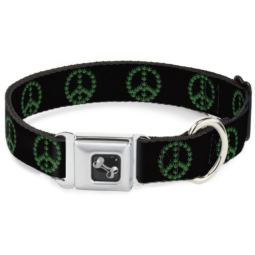Buckle-Down Seatbelt Buckle Dog Collar - Marijuana Peace Repeat Black/Green Seatbelt Buckle Collars Buckle-Down   